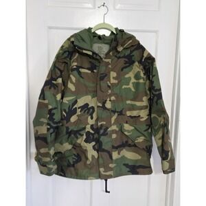 Military Woodland Camouflage Cold Weather Parka Jacket sz Large